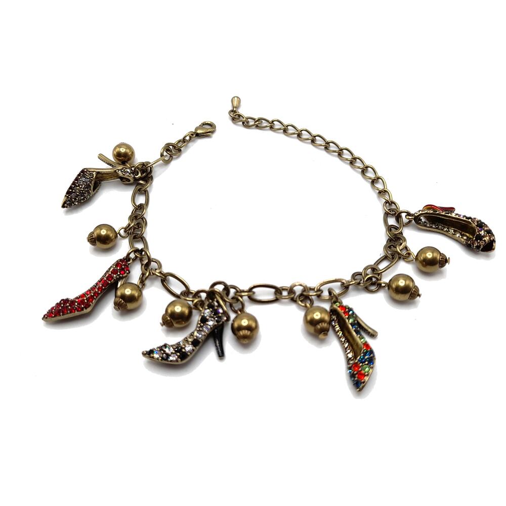 Vintage Rhinestone High Heeled Shoes Bracelet Anklet, 1990s, 10 3/4"